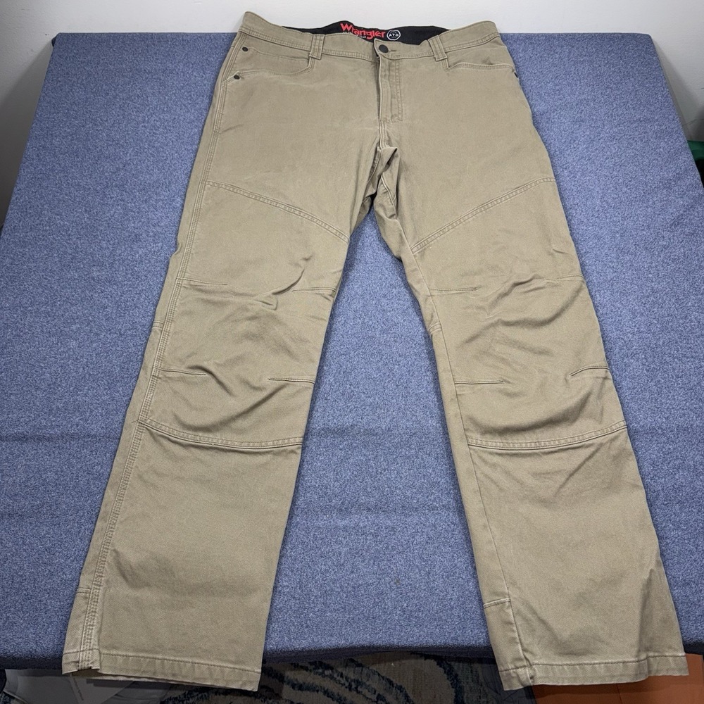 Wrangler ATG Utility Pants Mens 36x30 Tan Canvas Articulated Double Knee Hiking
